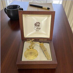 COLIBRI -- Swiss Quartz Pocket Watch/PenKnife, NOT WORKING, Wood Box, Never Used